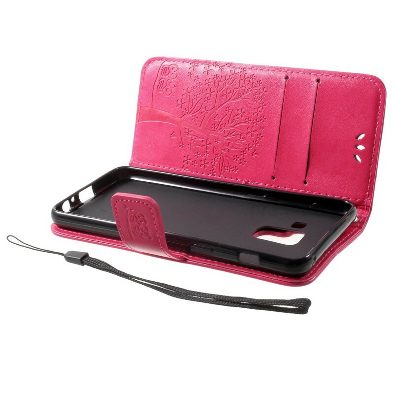 Case Samsung Galaxy A8 2018 Tree and Owls Leather Effect