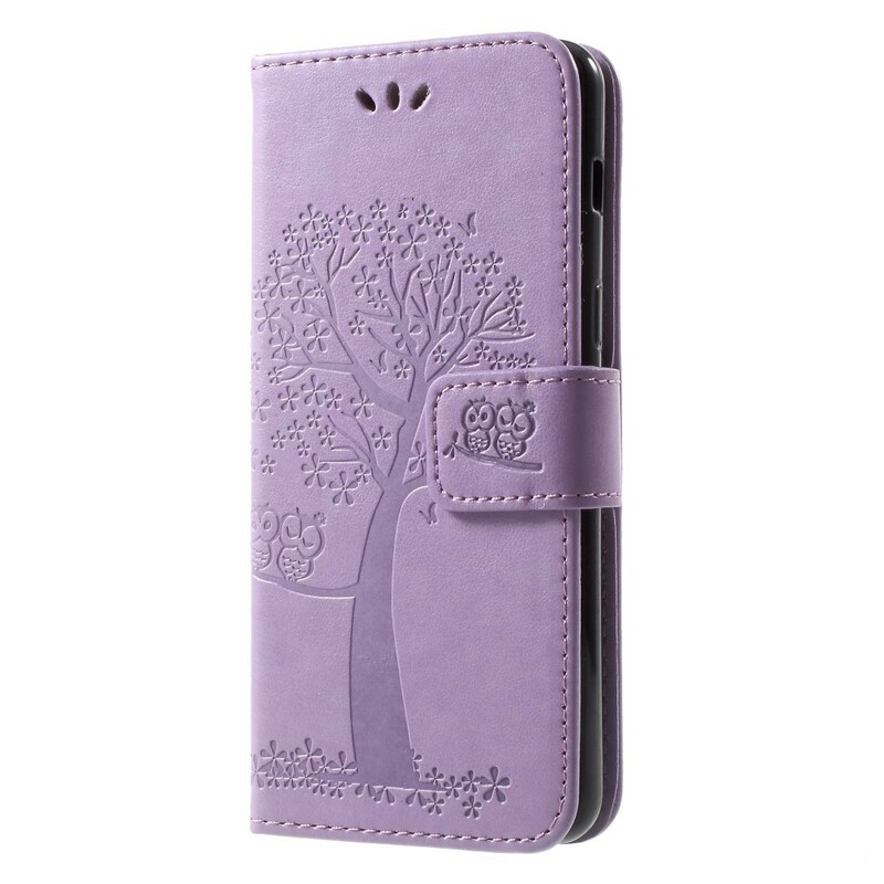 Case Samsung Galaxy A8 2018 Tree and Owls Leather Effect