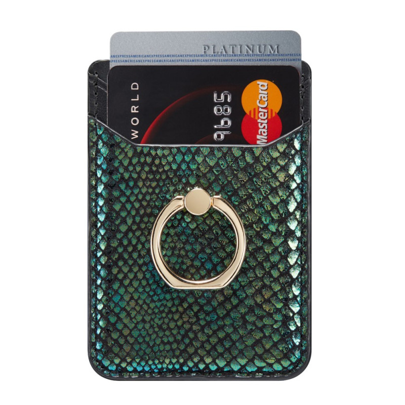 Adhesive Card Case with Iridescent Reptile Ring