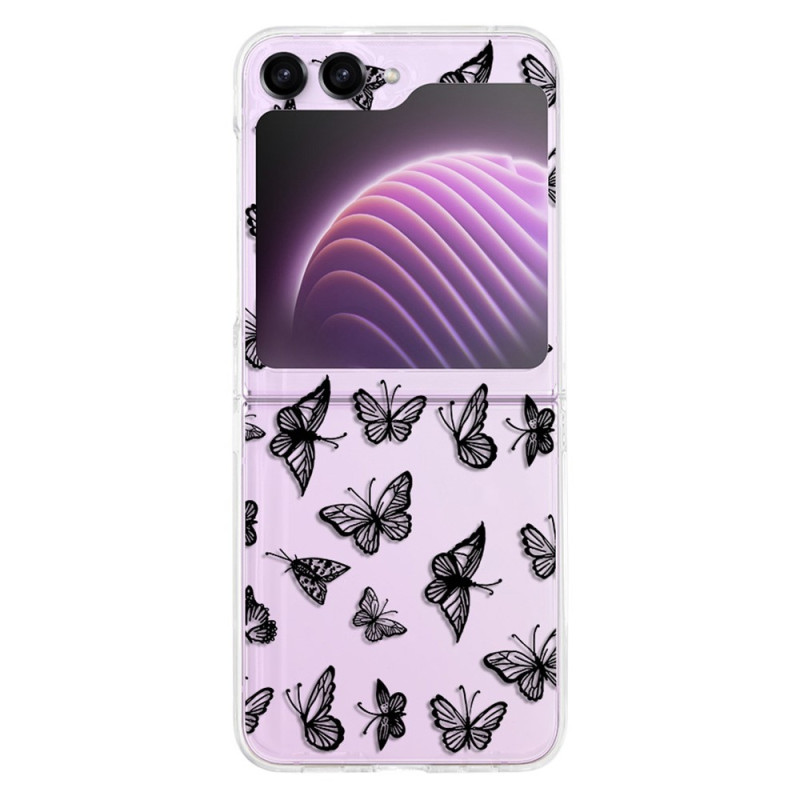 Samsung Galaxy Z Flip 5 Transparent Case Black or White Butterflies