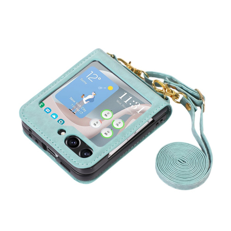 Samsung Galaxy Z Flip 5 The
ather Style Case Card Holder and Shoulder Strap