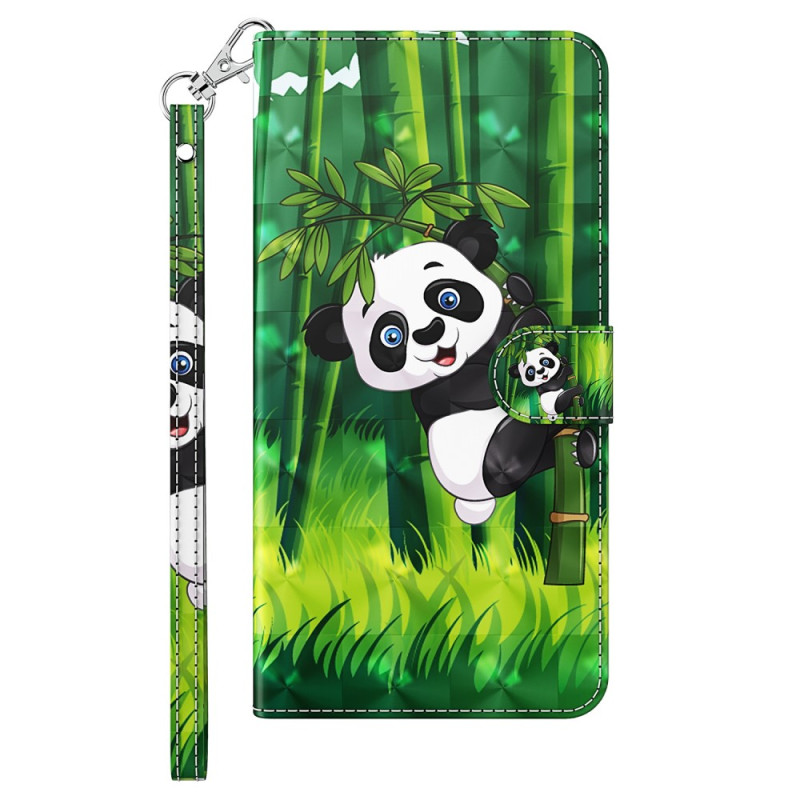 Case iPhone 15 Pro Max Panda Bamboo 3D with Strap