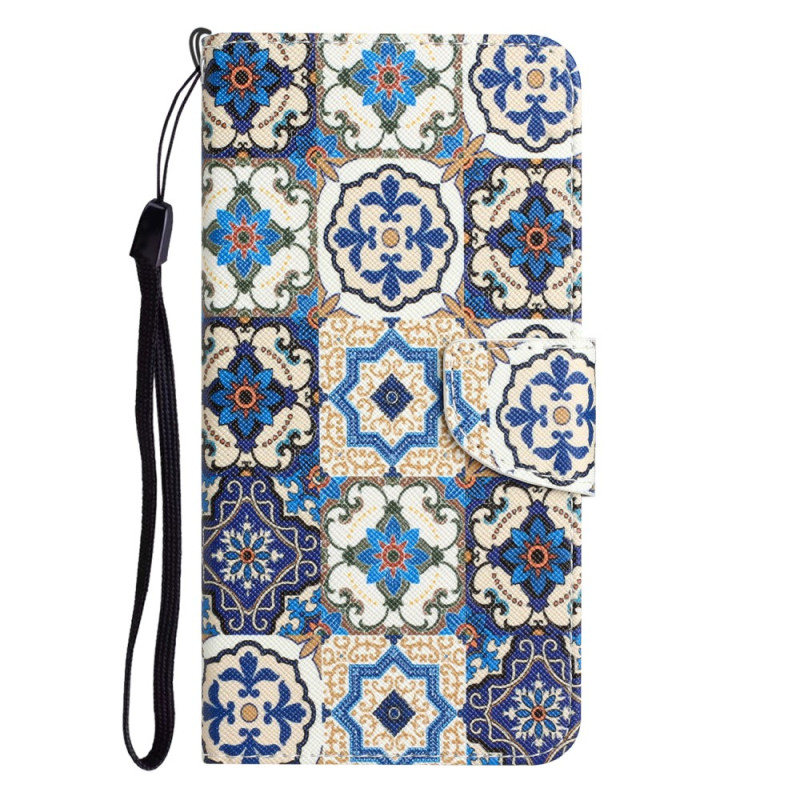 Case iPhone 15 Patchwork Blue with Lanyard