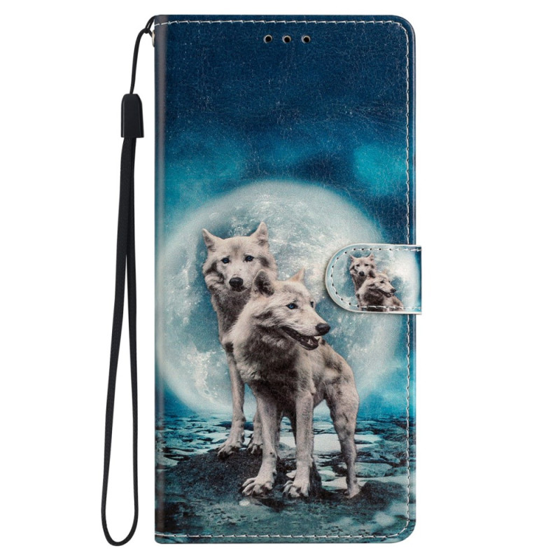 Case iPhone 15 Wolves Under the Moon with Lanyard