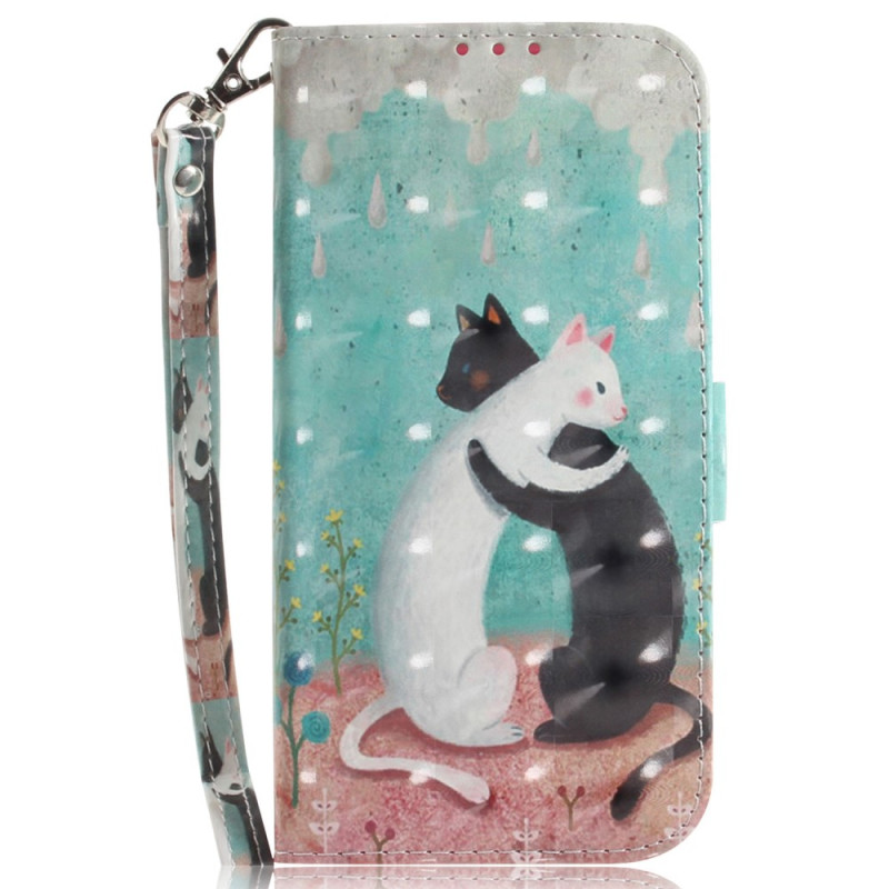 Case iPhone 15 Plus Black Cat White Cat with Strap