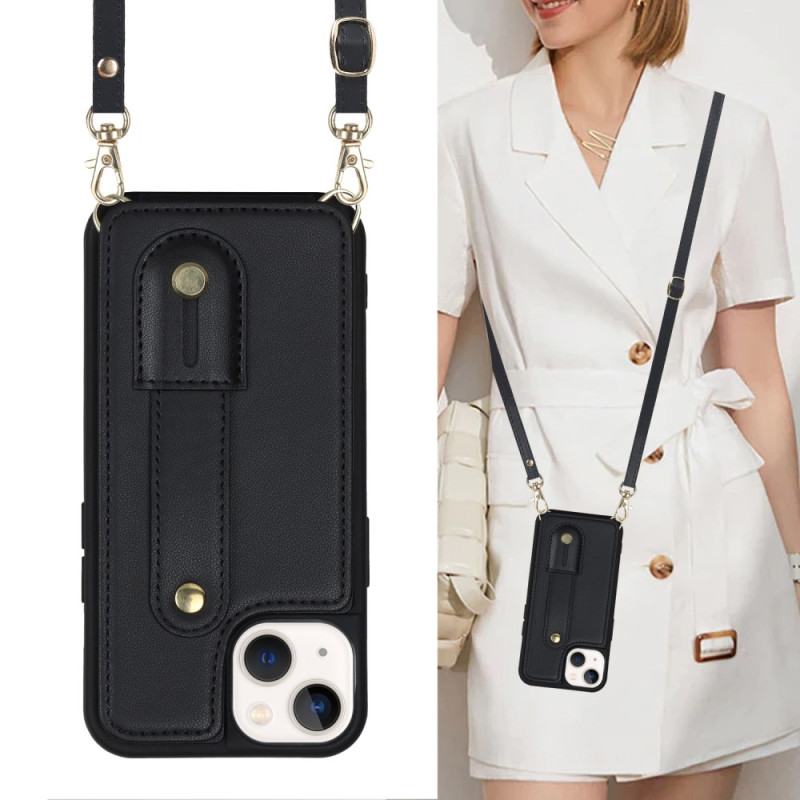 Magnetic Buckle Wallet Shoulder Strap Phone Case For iPhone 15 14