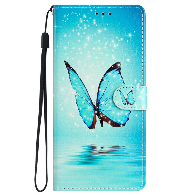 Cover Case iPhone 15 Pro Butterfly Light Blue with Strap