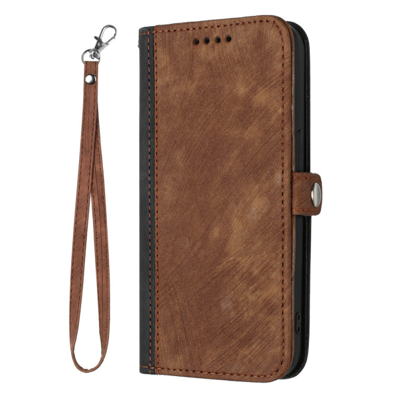 Cover for iPhone 15 Plus Two-tone Suede Style with Strap