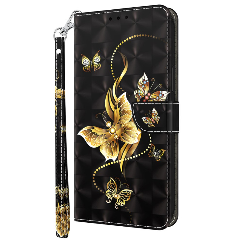 Google Pixel 8 Pro Case Gold butterflies with strap