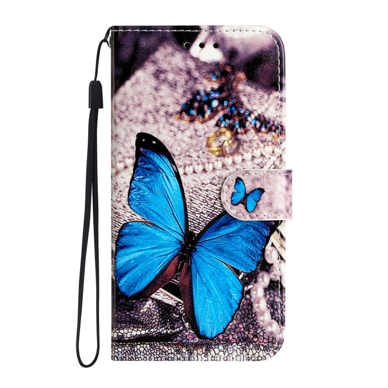 Moto G14 Blue Butterfly Strap Case