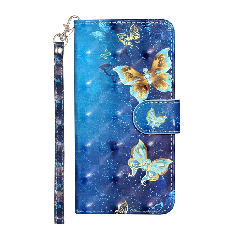 Moto G14 Gold and Blue Butterflies Strap Case