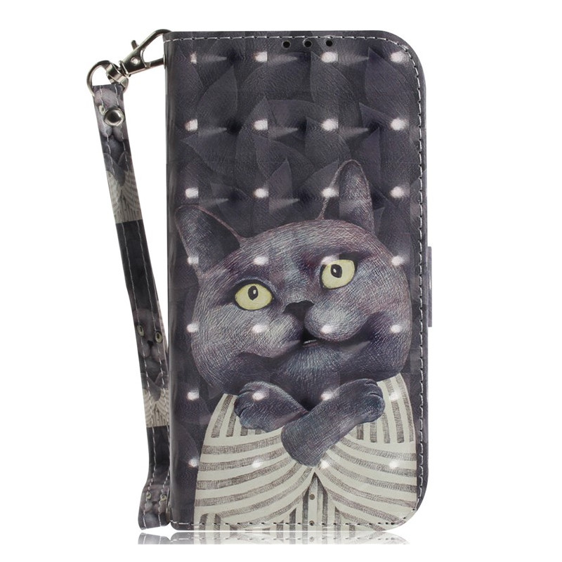 Moto G14 Grey Cat Strap Case