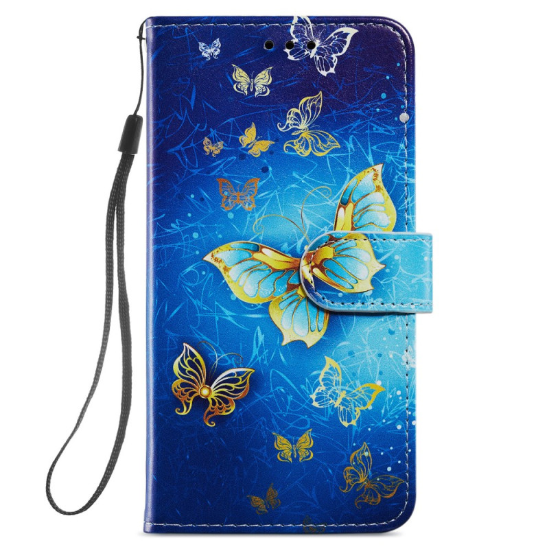 Samsung Galaxy S24 5G Case Beautiful Gold Butterflies with Strap