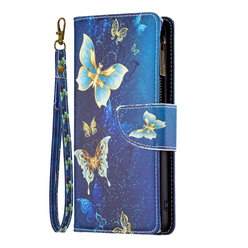 Case for Samsung Galaxy S24 5G Wallet Gold Butterflies with Strap