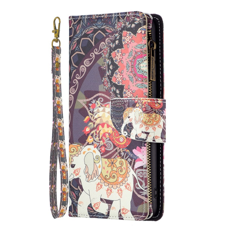 Samsung Galaxy S24 5G Wallet Case Tribal Elephant with Strap