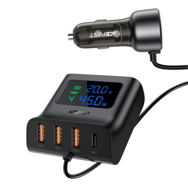 Multi-Port Car Charger with Digital Display 138W