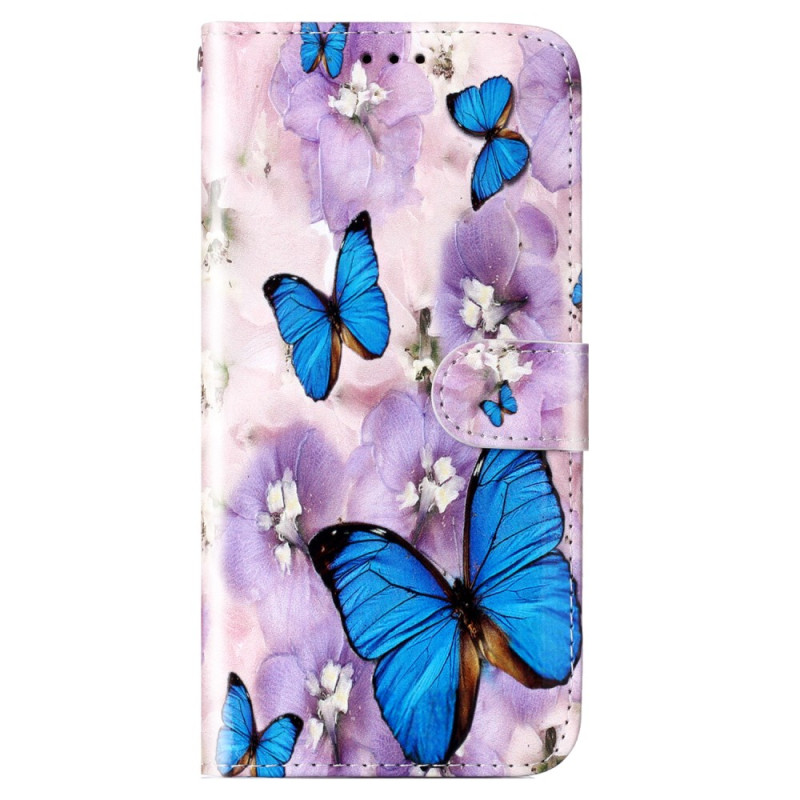 Moto G84 5G Cover Purple Flowers and Butterflies with Strap