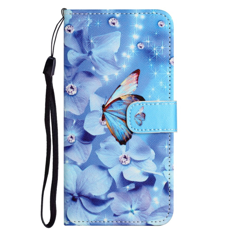 Moto G54 5G Blue Flowers and Butterflies Strap Case