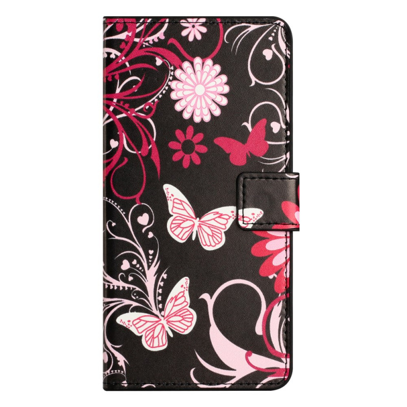 Wallet Case for Motorola Moto G54 5G with Black Butterfly Design