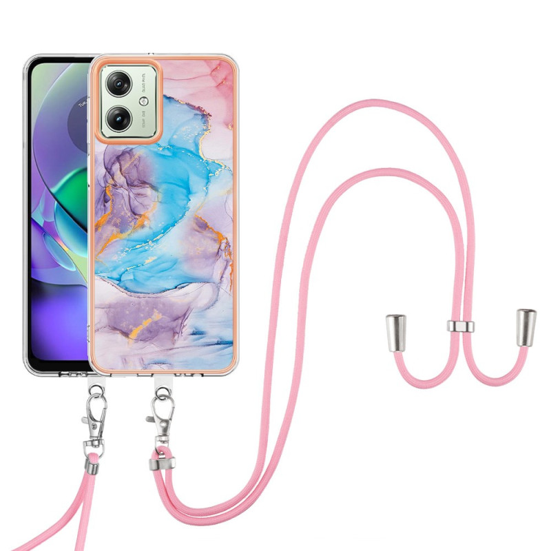Moto G54 5G Lanyard Cover Milky Way Marble Blue