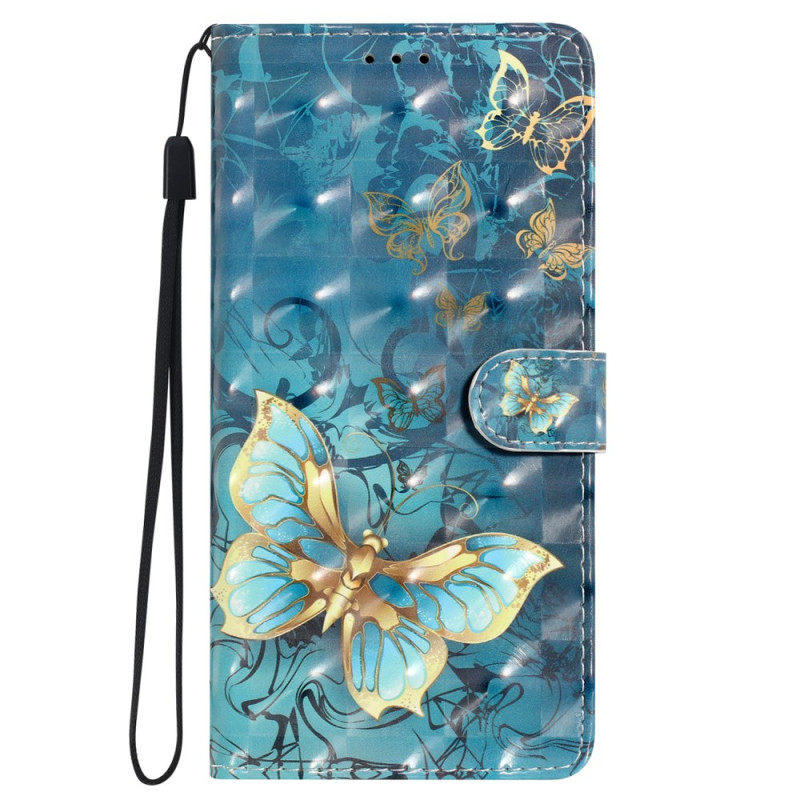 Xiaomi Redmi 13C / Poco C65 Gold Butterflies on Green Strap Case