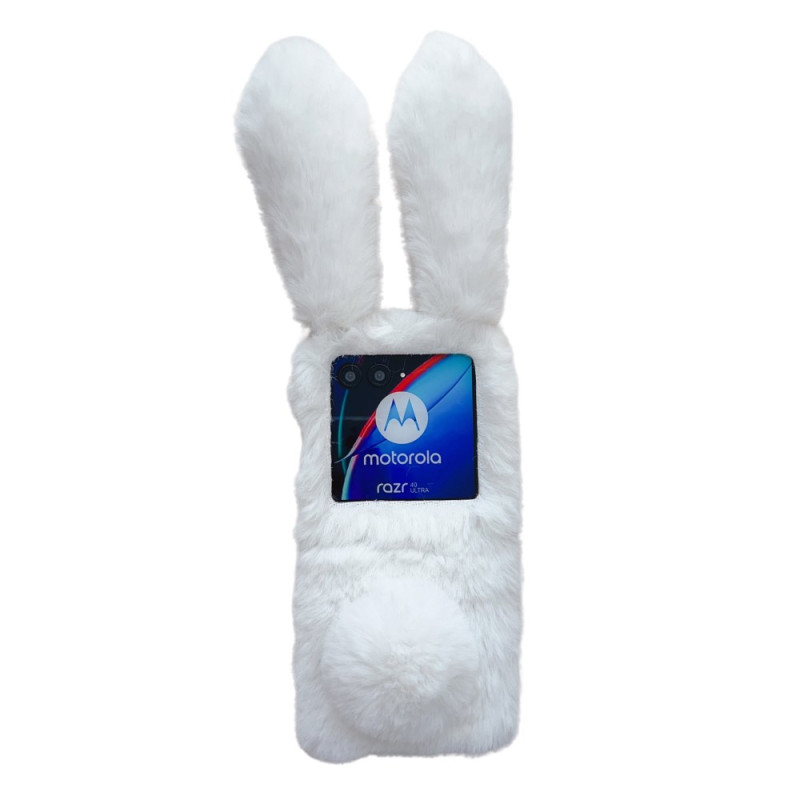 Motorola Razr 40 Ultra Case 3D Rabbit Ears and Fur White