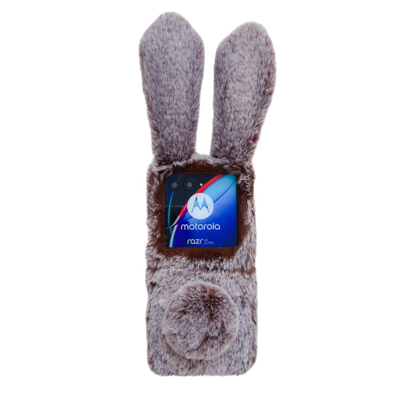 Cover Motorola Razr 40 Ultra Rabbit Ears and 3D Fur Brown