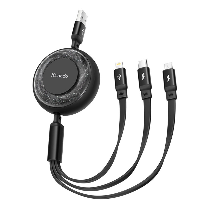 MCDODO Lightning Type-C Micro USB 3-in-1 Retractable Charging Cable