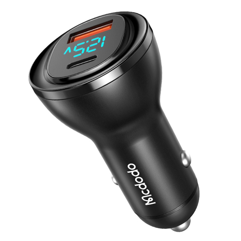 Dual USB Car Charger + Type-C Adapter with Digital LED Display MCDODO