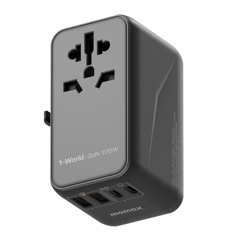 MOMAX 4-Port 100W Rapid Charger with Travel Mains Adapter