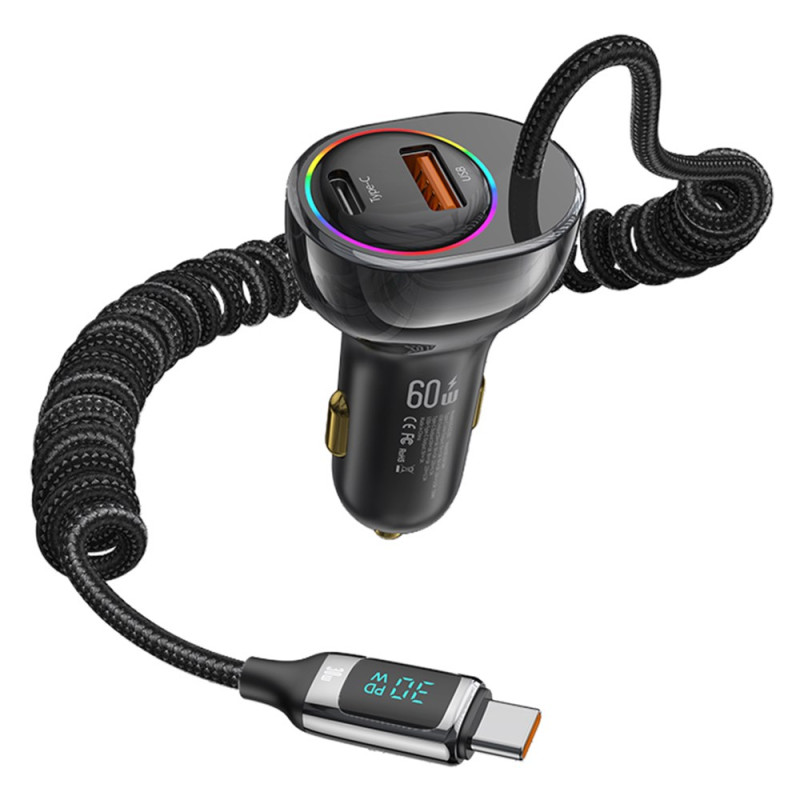USAMS Type-C + USB Quick Charge Car Charger with USAMS Type-C cable