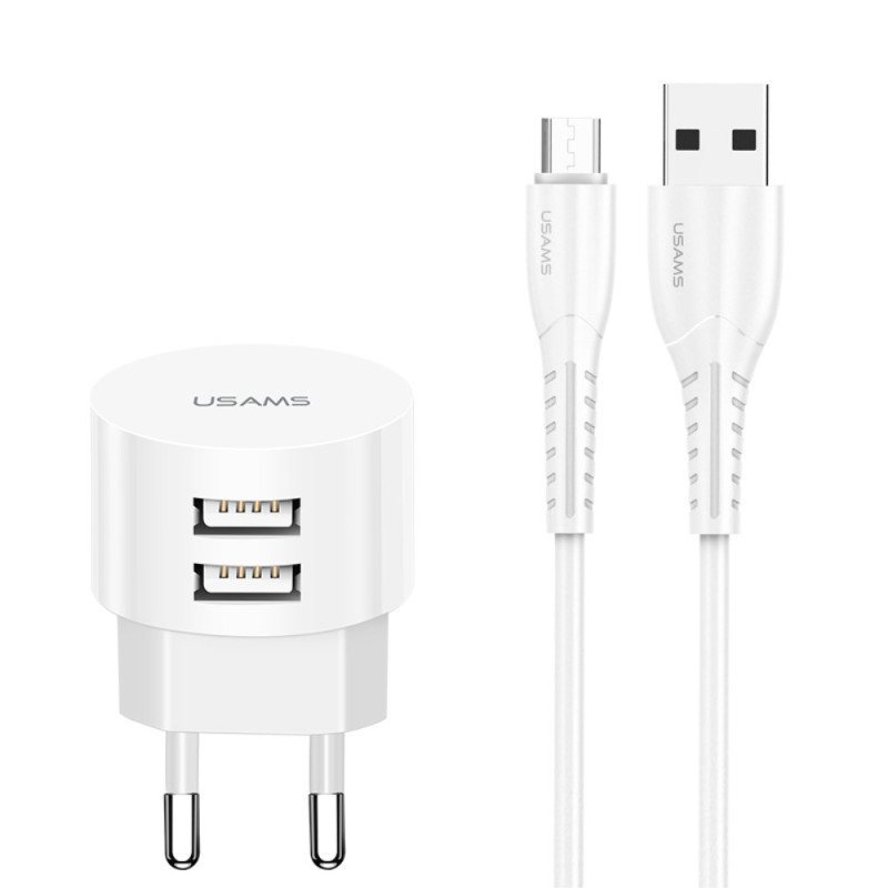 Dual USB Travel Charger + USAMS Micro Charging Cable Kit