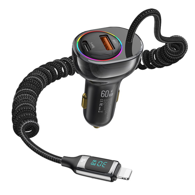 60W Type-C + USB Rapid Car Charger with PD Cable 30W USAMS