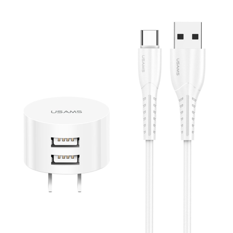 USAMS Dual USB Travel Charger with USAMS Type-C Charging Cable