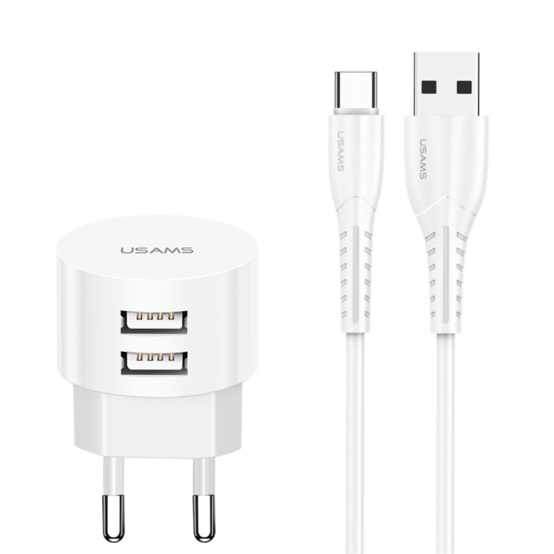 USAMS Dual USB Travel Charger with USAMS Type-C Charging Cable