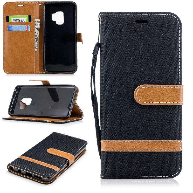 Samsung Galaxy S9 Case Fabric and Leather Effect with Strap