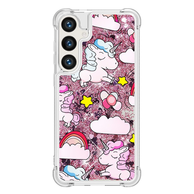 Samsung Galaxy S24 Plus 5G Liquid Glitter Unicorns and Clouds Case