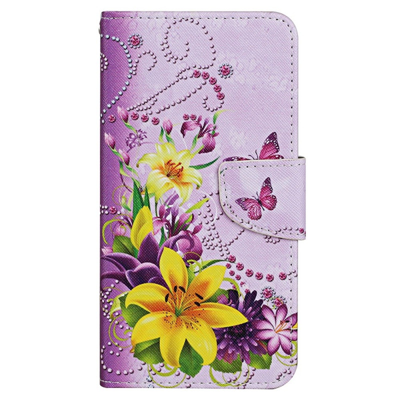 Samsung Galaxy S24 Ultra 5G Yellow Flowers and Butterflies Strap Case