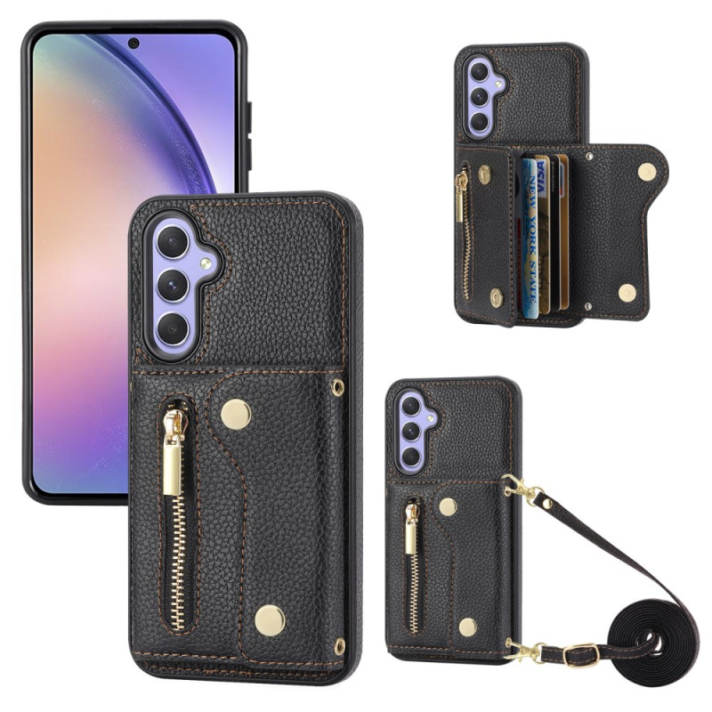 For Samsung Galaxy A05s Accordion Card Case and Shoulder Strap