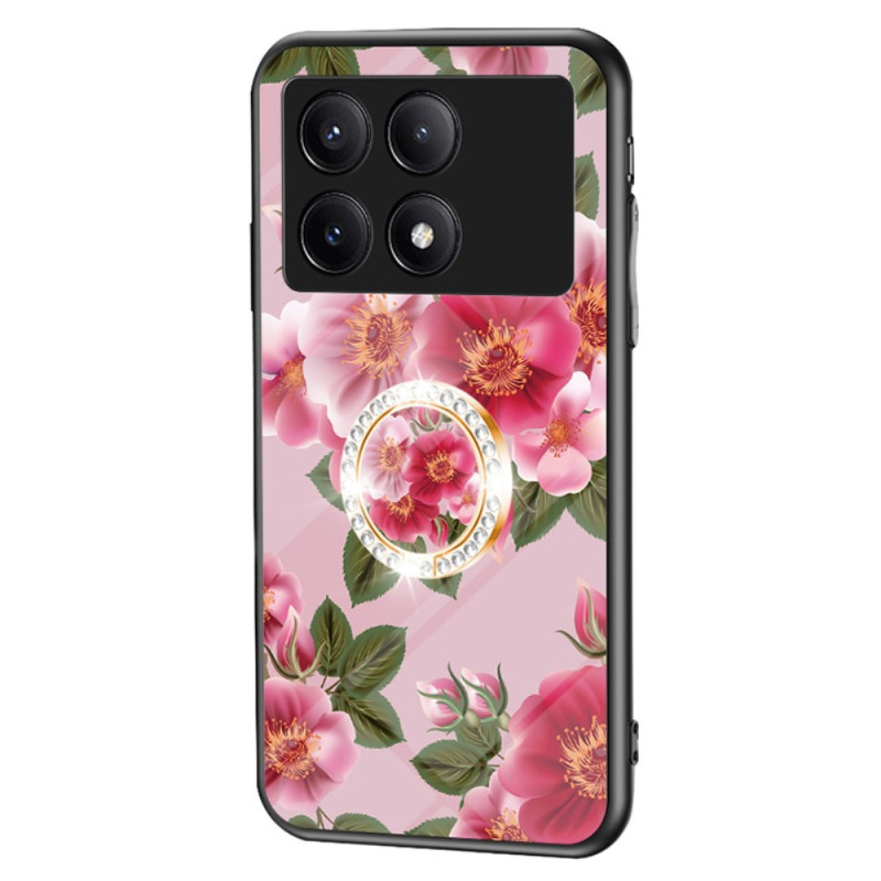 Case Poco X6 Pro 5G Tempered Glass Floral Support Ring