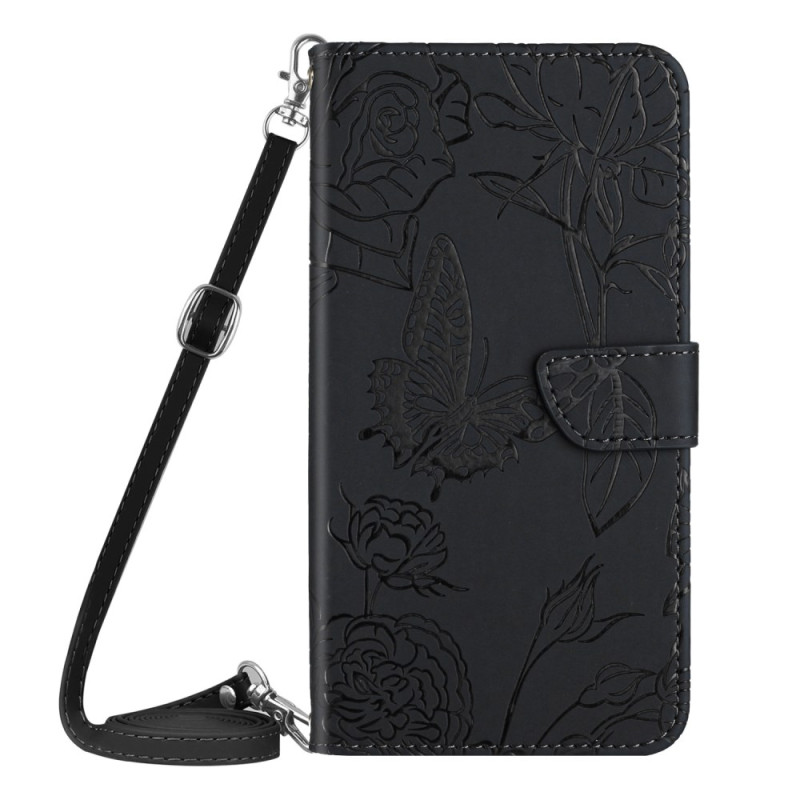 Honor Magic 6 Lite Butterfly Print Case with Shoulder Strap