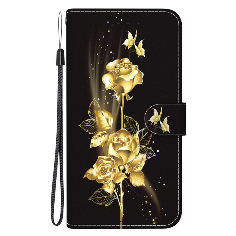 Honor 90 Lite Gold Butterfly and Rose Strap Case