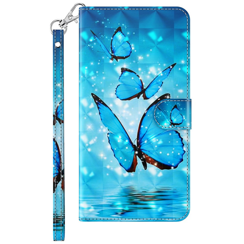 Case Samsung Galaxy A15 Blue Butterflies in Flight with Strap