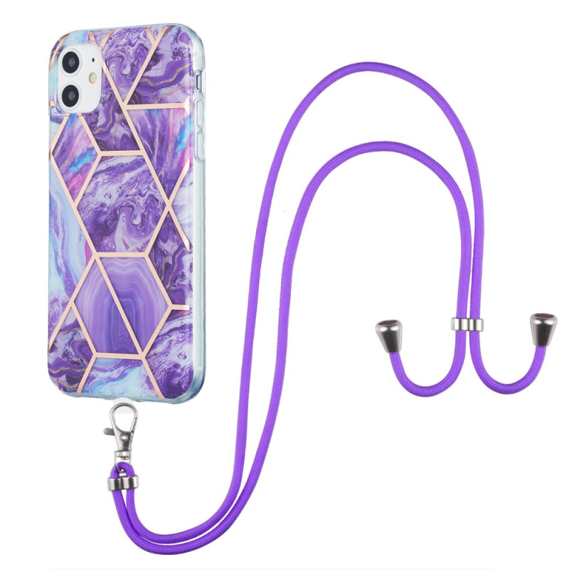 Drawstring Case iPhone 11 Marble Dark Purple