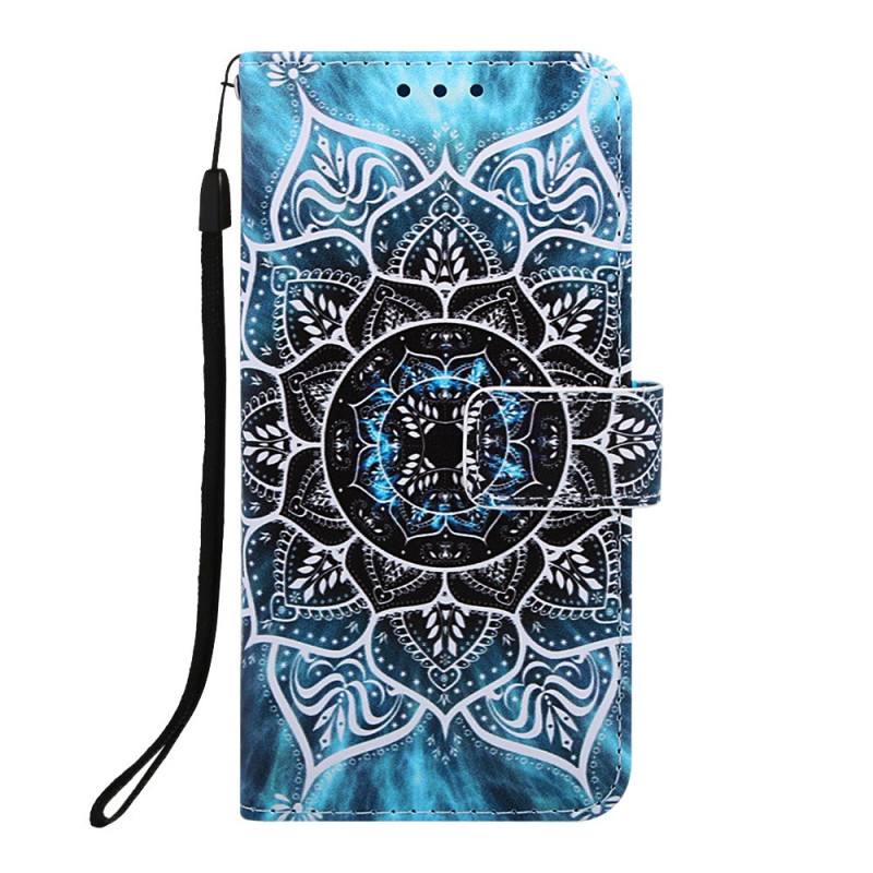 Case for iPhone 11 Mandala on Blue Background with Strap