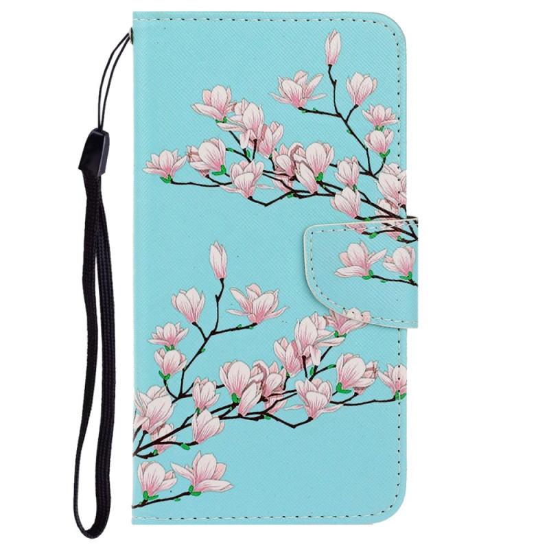 Case iPhone XR Pink Flowers with Lanyard