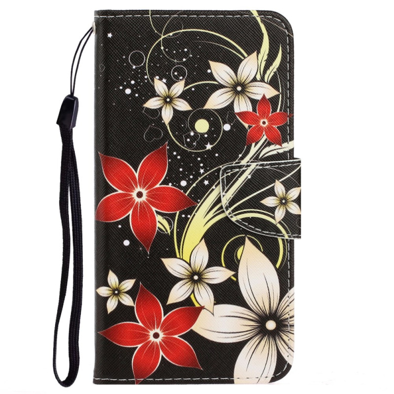 Case iPhone XR Red and White Flowers with Strap