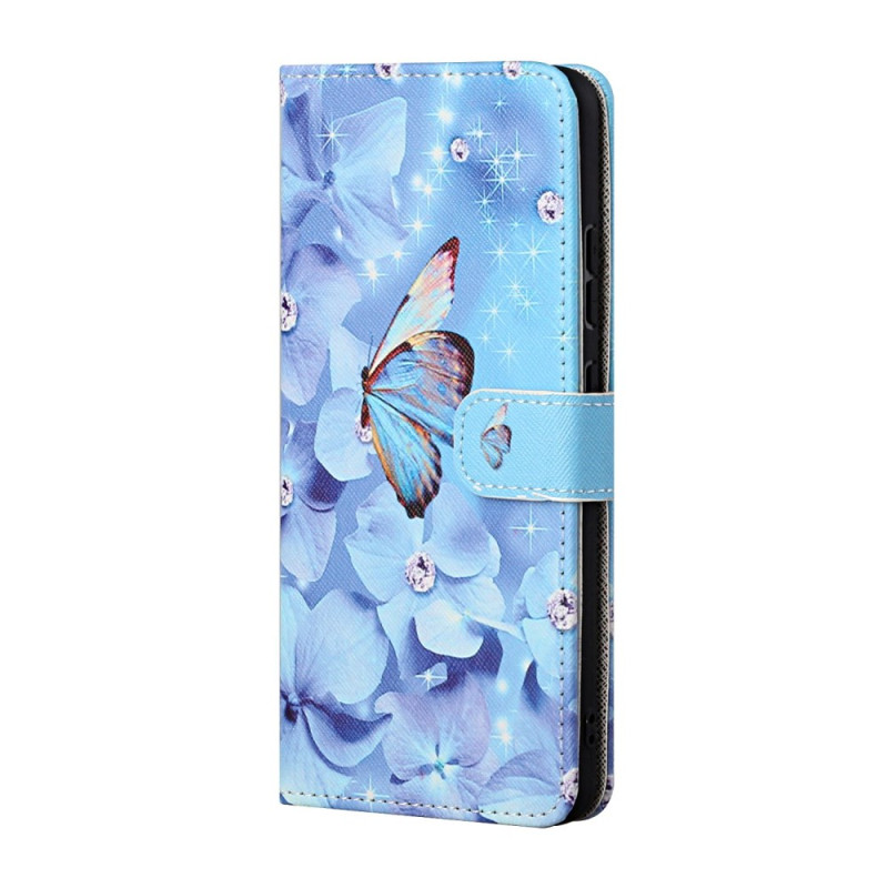 Google Pixel 8A Blue Flowers and Butterflies Strap Case