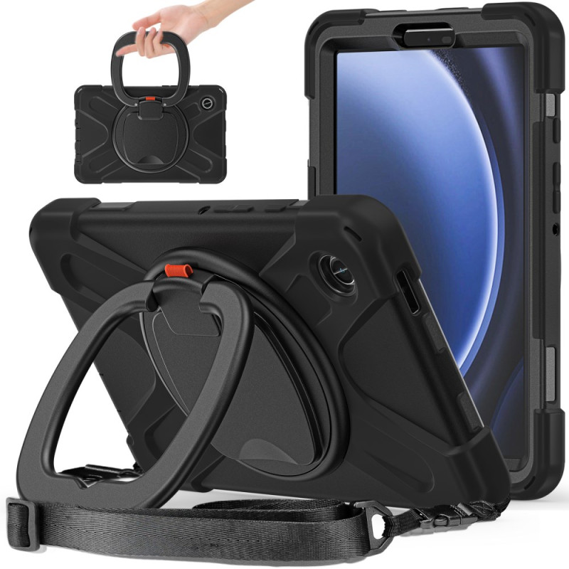 Samsung Galaxy Tab A9 Reinforced Case Rotating Support Ring and Shoulder Strap