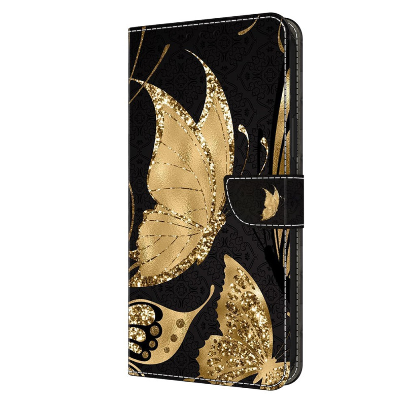 Xiaomi Redmi Note 13 4G Case Gold Butterflies on Black Background